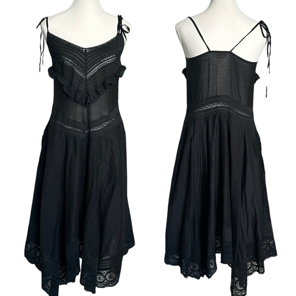 Zadig & Voltaire black lace asymmetric midi dress boho cottagecore